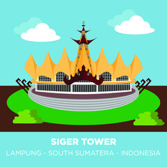 Siger Tower is a tower which is also the zero point in southern Sumatra. The tower is colored yellow and red, representing the golden color of the bride's traditional hat