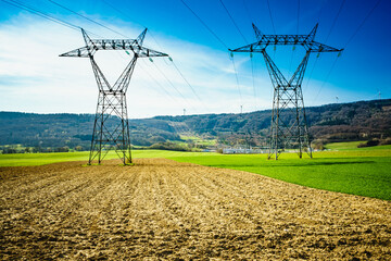 Power lines voltage towers