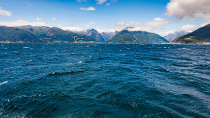 Fototapeta premium Norwegian fjord seen from ferry boat