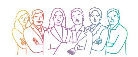 Business people with crossed arms. Colored line. Vector illustration.