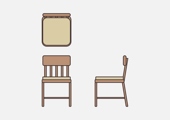 Fototapeta premium Vector Illustration of Chairs plan,front,side view
