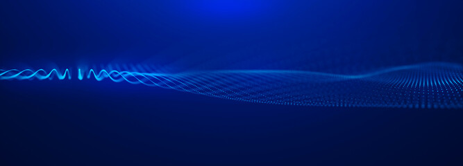 Beautiful abstract wave technology background. Blue light effect corporate concept background. Digital technology wave line dots background