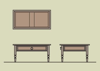 Vector Illustration of Table plan,front,side view