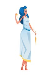 Atropos. Ancient greek goddess with a ball of yarn in one hand and a spindle in the other. The mythological deity of Olympia. Vector illustration.