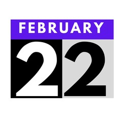 February 22 . flat daily calendar icon .date ,day, month .calendar for the month of February