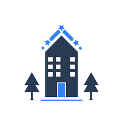 Hotel icon. Five star hotel, rest house, resort icon.