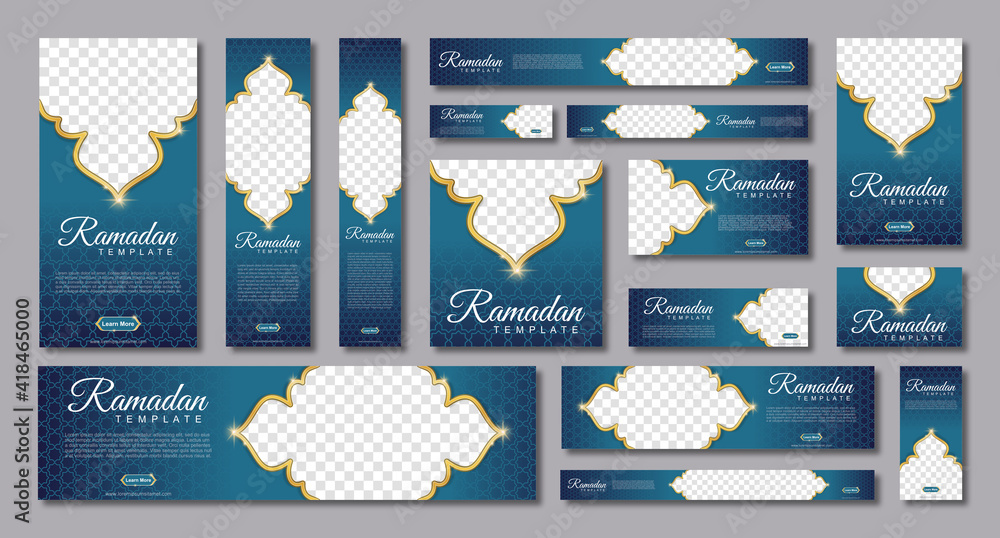 Poster set of ramadan web banners of standard size with a place for photos. ramadan template design. vector