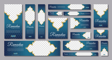 set of ramadan web banners of standard size with a place for photos. Ramadan template design. vector illustration - obrazy, fototapety, plakaty
