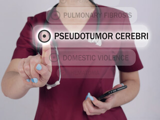  PSEUDOTUMOR CEREBRI text in list. Geneticist looking for something at smartphone.