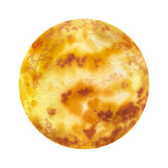 Drawn planet venus. Watercolor planet isolated on white background. Bright drawing of the planet