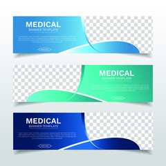 Health Medical web banner with place for photo. Horizontal Layout template. Business Ad banner. Vector EPS 10
