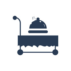 Delivery table icon, restaurant food delivery table icon. Table with wheel, moving table icon.