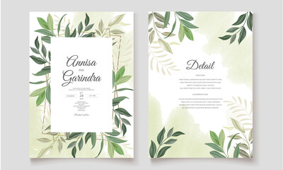 Elegant wedding invitation card leaves 