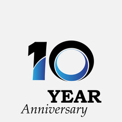 10 Years Anniversary Celebration Blue Color Vector Template Design Illustration