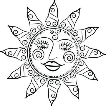 God Surya or sun in Indian folk art Pinguli style. for textile printing, logo, wallpaper