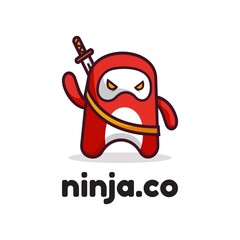Vector Logo Illustration Ninja Mascot Cartoon Style.