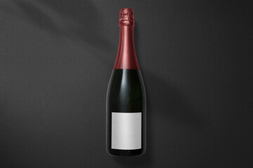 top view blank wine bottle free space text mockup isolated on black background