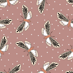 Seamless pattern with butterfly. Hand drawn vector illustration. Cute texture for print.