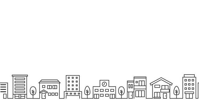 街並みのループアニメーション　背景　動画　イラスト　町並み　風景　都市　住宅