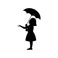 black silhouette design with isolated white background of girl hold umbrella