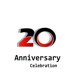 20 Years Anniversary Celebration Black Red Color Vector Template Design Illustration