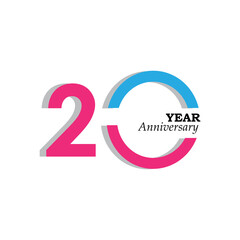 20 Years Anniversary Celebration Blue Pink Color Vector Template Design Illustration