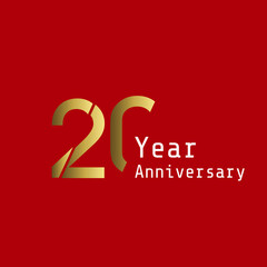 20 Years Anniversary Celebration Gold Red Background Color Vector Template Design Illustration