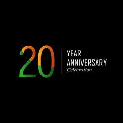 20 Years Anniversary Celebration Orange Color Vector Template Design Illustration