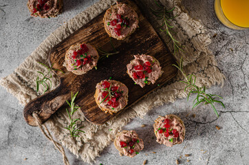 Homemade pate on heathy bread with cranberries
