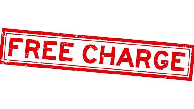 Grunge red free charge word square rubber seal stamp zoom on white background