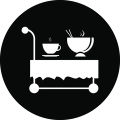 Delivery table icon, restaurant food delivery table icon. Table with wheel, moving table icon.
