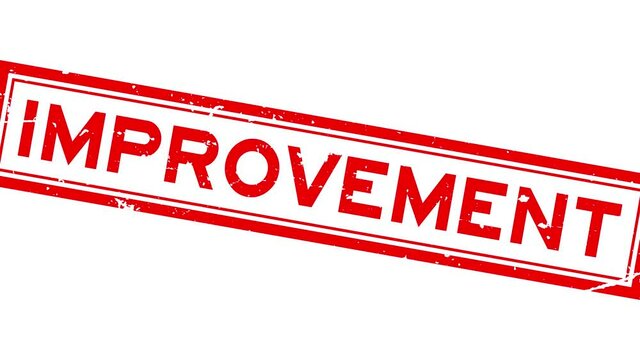 Grunge red improvement word square rubber seal stamp zoom on white background