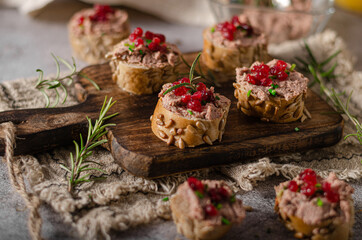 Homemade pate on heathy bread with cranberries