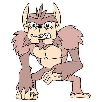 A Giant Yeti Gorilla With Thick Brown Hair With A Fierce Face, Doodle Icon Image Kawaii