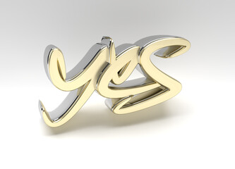 3D Render Oh Yes Calligraphic Text illustration Design.