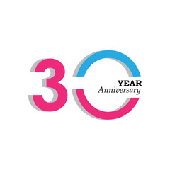 30 Years Anniversary Celebration Pink Blue Color Vector Template Design Illustration