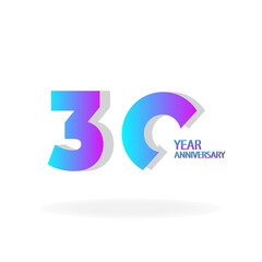 30 Years Anniversary Celebration Pink Blue Color Vector Template Design Illustration