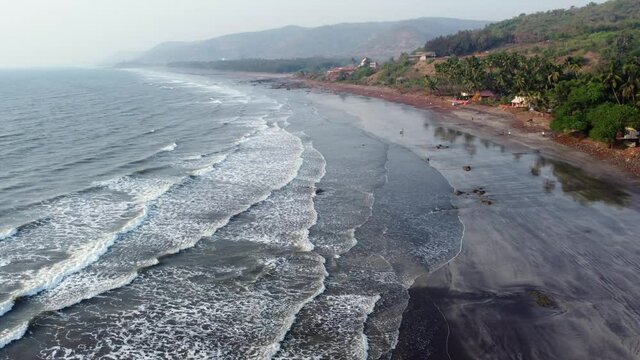 Aerial footage of Ladghar beach at Dapoli, located 200 kms from Pune on the West Coast of Maharashtra India.