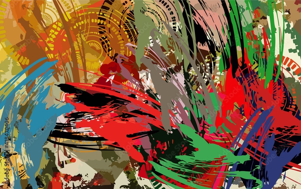 Poster abstract background. psychedelic fractal, texture of brush strokes of colored paint of blurred lines