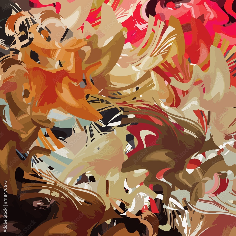 Poster abstract psychedelic background colored fractal hotspots arranged circles and spirals of different s