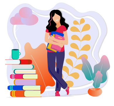 A girl student concept with flowery elements. Qualification upgrade, courses, home studying. High quality photo