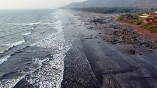 Aerial footage of Ladghar beach at Dapoli, located 200 kms from Pune on the West Coast of Maharashtra India.