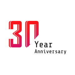 30 Years Anniversary Celebration Red Color Vector Template Design Illustration