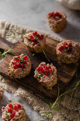 Homemade pate on heathy bread with cranberries