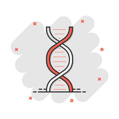 Vector cartoon dna icon in comic style. Medecine molecule sign illustration pictogram. Dna business splash effect concept.