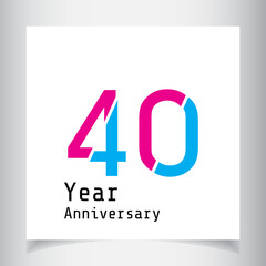 40 Years Anniversary Celebration Pink Blue Color Vector Template Design Illustration