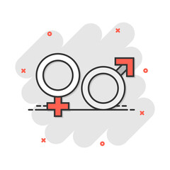 Vector cartoon gender icon in comic style. Men and women sign illustration pictogram. Sex business splash effect concept.