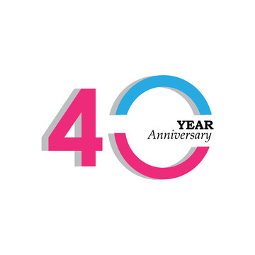 40 Years Anniversary Celebration Pink Blue Color Vector Template Design Illustration