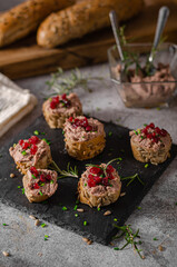 Homemade pate on heathy bread with cranberries
