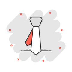 Vector cartoon tie icon in comic style. Necktie sign illustration pictogram. Tie business splash effect concept.